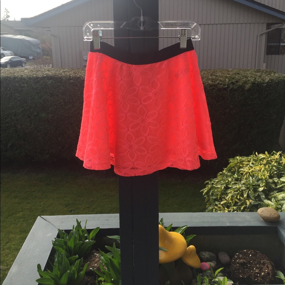 Electric Orange Lace Swing Skirt